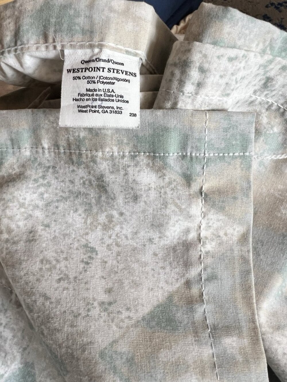 Vintage QUEEN Sz Flat Sheet 1990s Made in USA Westpoint Stevens Cotton Blend